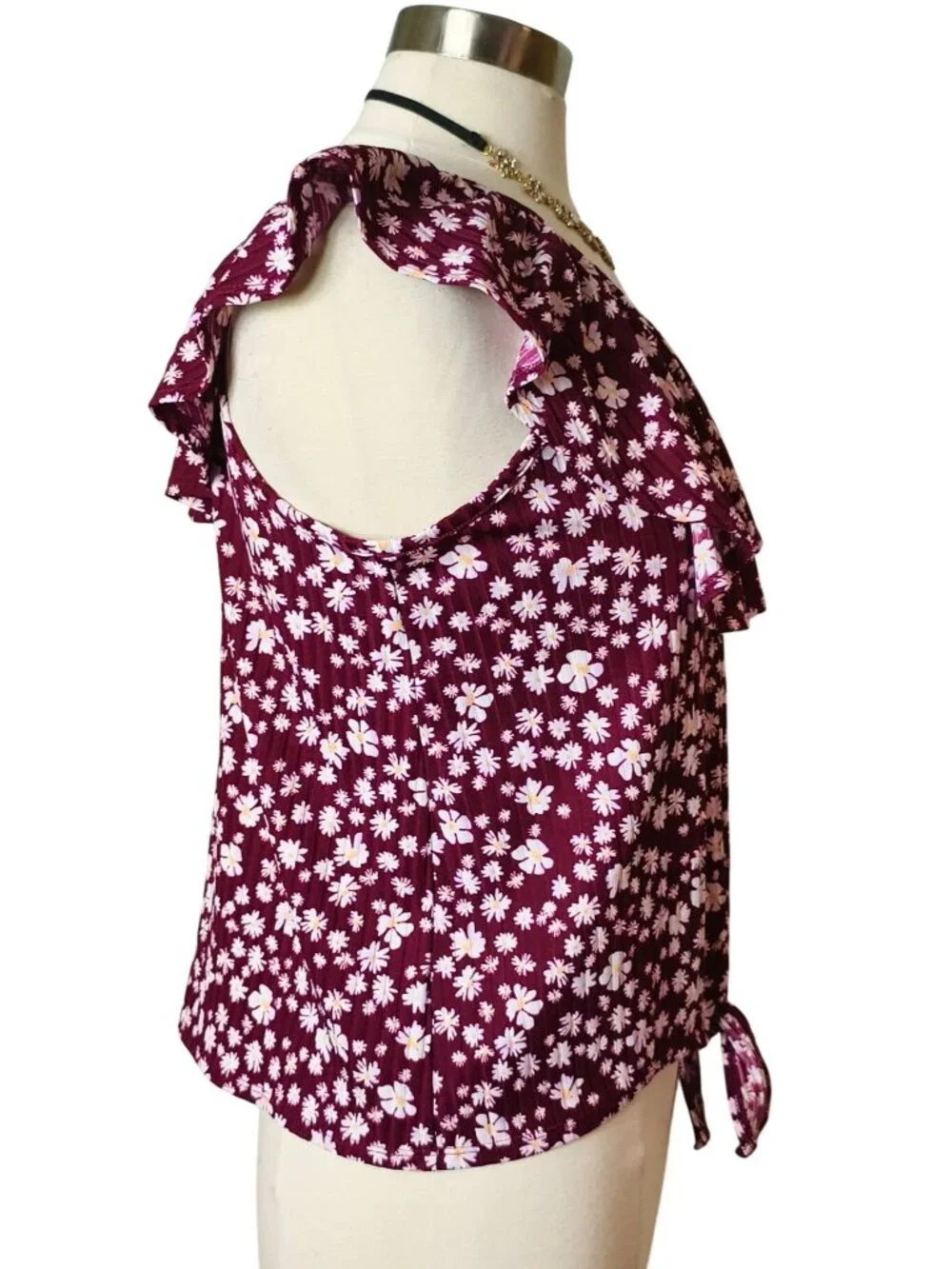 Justice Girls XL Plus Top Burgundy Front Tie Daisy Button-Up Ruffle Preppy 16-18 - Picture 2 of 8